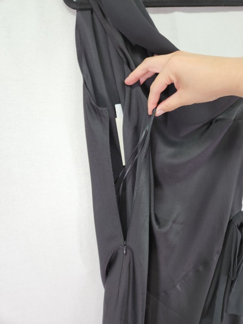 WAYF x Sara Walker Audrey One-Shoulder Black Satin Maxi Dress Size Small - Picture 7 of 13